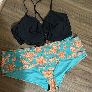 Black Top and Floral Bikini Bottoms